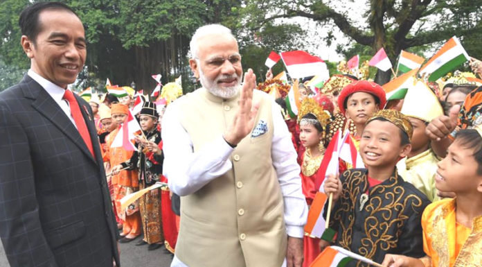The President of Indonesia, Joko Widodo welcomes the Prime Minister Narendra Modi,