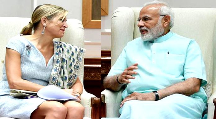 The Prime Minister, Shri Narendra Modi meeting the Queen Maxima of the Netherlands, in New Delhi on May 28, 2018.