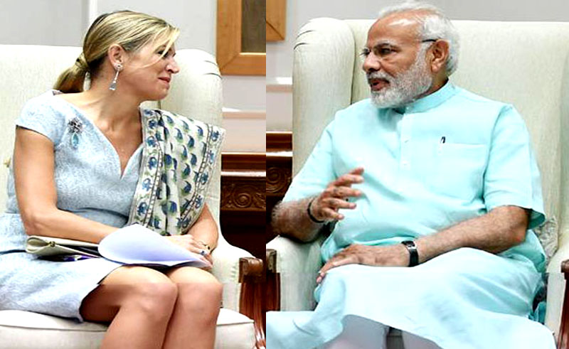 The Prime Minister, Shri Narendra Modi meeting the Queen Maxima of the Netherlands, in New Delhi on May 28, 2018.