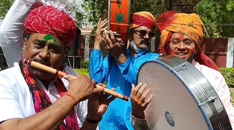 Holi celebrated at the Collector's residence with the beat of Chang and Dhol