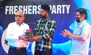 Head of Department Prof. Anil Kumar Chhangani and student union president Lokendra Pratap Singh welcomed the chief guest Vice Chancellor Singh by giving him a potted plant.