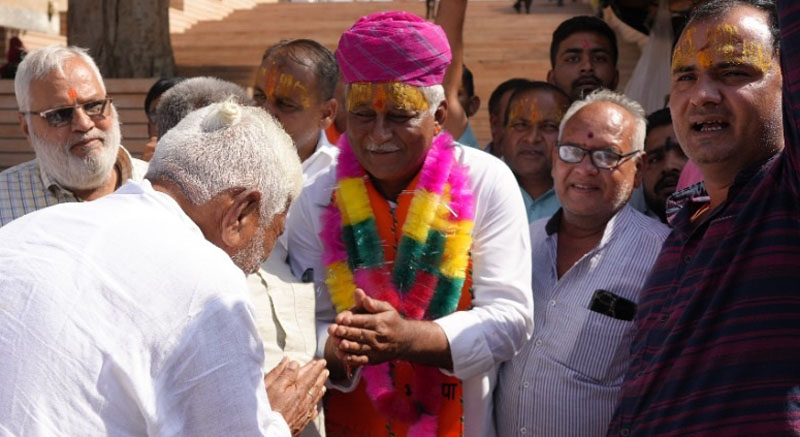 Jethanand Vyas welcomed in Bhairav Temple Phalodi