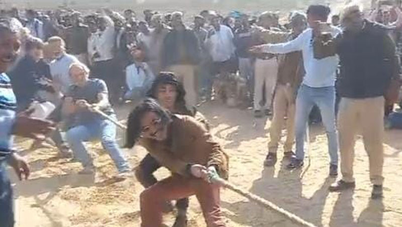 Tourists showed their strength in camel festival-tug of war